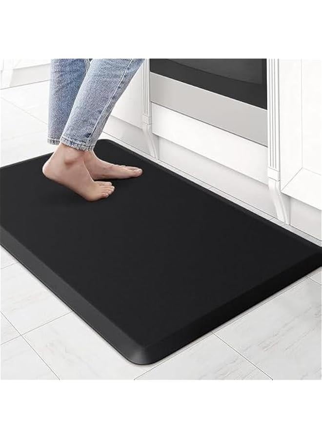 HOOKOR Thick Kitchen Mats for Floor, Kitchen Rug for Standing Desk, Non-Slip, Thicker, Stain Resistant, Waterproof, Comfort Anti Fatigue Floor Mat for Home, Kitchen, Office - Black - Image 1
