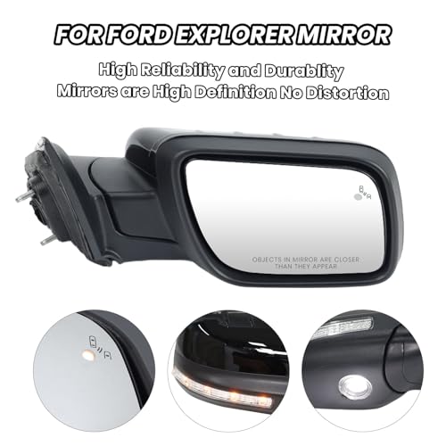 MOFOAP Right Passenger Side Door Mirror Compatible with Ford Explorer 2011-2015 Mirrors with Power Glass Heated with Turn Signal Light Puddle Lamp Blind Spot Detection Textured Black (9 Pins) - Image 5