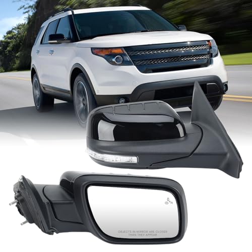 MOFOAP Right Passenger Side Door Mirror Compatible with Ford Explorer 2011-2015 Mirrors with Power Glass Heated with Turn Signal Light Puddle Lamp Blind Spot Detection Textured Black (9 Pins) - Image 1