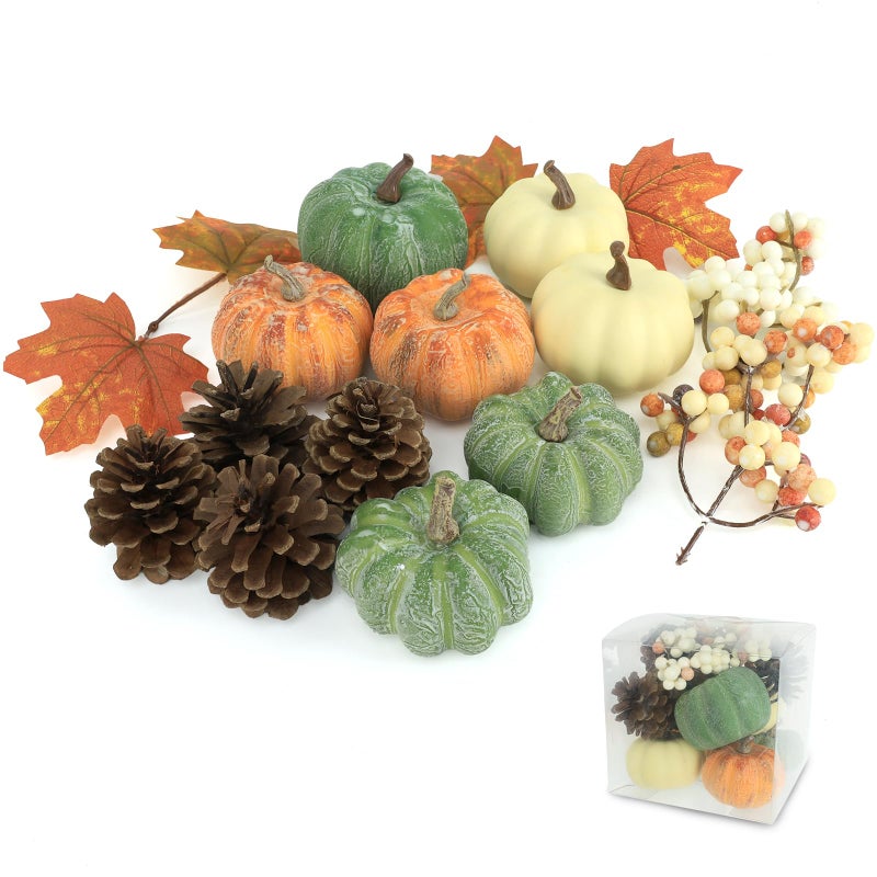 Ghrdopy 15 PCS Mini Pumpkin Decor Plastic Pumpkins Fall Decor for Halloween Thanksgiving Artificial Pumpkins Fall Home Decor