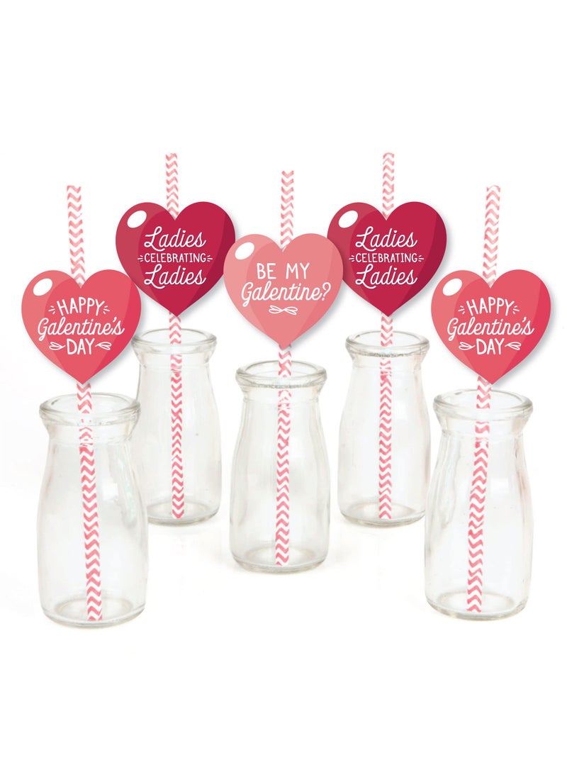 Big Dot of Happiness Big Dot of Happiness Happy Galentines Day - Paper Straw Decor - Valentines Day Party Striped Decorative Straws - Set of 24  - Image 1