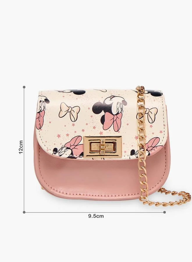 ديزني Minnie Mouse Print School Crossbody Bag With Detachable Chain Strap - 5x9.5x12 CM