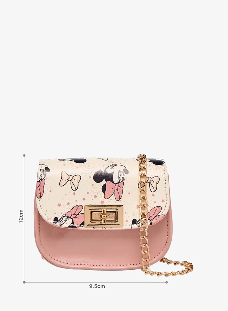 ديزني Minnie Mouse Print School Crossbody Bag With Detachable Chain Strap - 5x9.5x12 CM