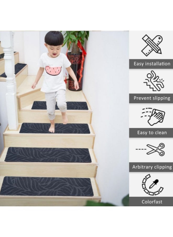 10-Pack Carpet Stair Treads 8"x 30",Self-Adhesive Carpet Stair Runner with Non Skid Rubber Stair Treads Non-Slip Step Mats,Grey