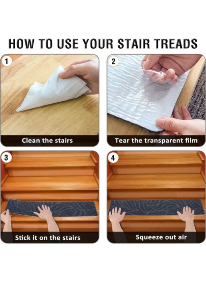 10-Pack Carpet Stair Treads 8"x 30",Self-Adhesive Carpet Stair Runner with Non Skid Rubber Stair Treads Non-Slip Step Mats,Grey