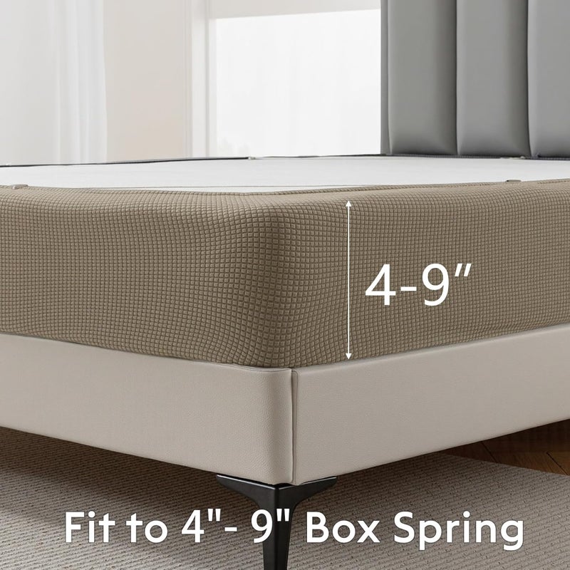 MIYE Jacquard Fabric Box Spring Cover,Super Stretchy Wrap Around 4 Sides Elastic Bed Skirt,Wrinkle & Fading Resistant,Washable & Easy Fit. (Simply Taupe, Queen) - Image 2
