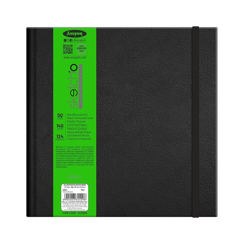 Anupam SketchO Sketchbook Hardbound Portrait Opening Square Size 140 GSM Acid Free Natural Shade Paper with Elastic Closure 128 Pages - Image 1