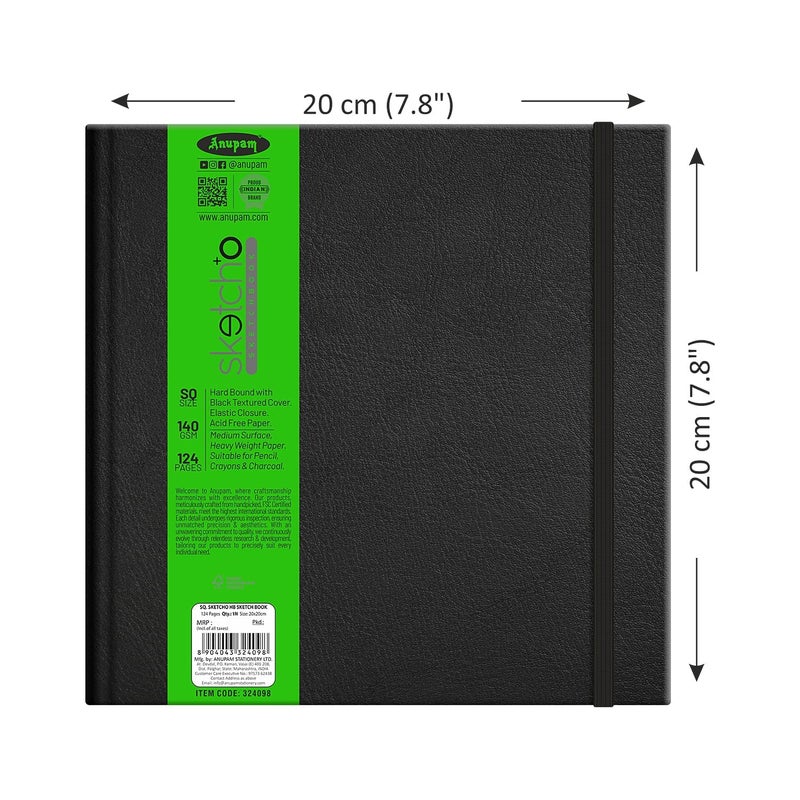 Anupam SketchO Sketchbook Hardbound Portrait Opening Square Size 140 GSM Acid Free Natural Shade Paper with Elastic Closure 128 Pages - Image 2