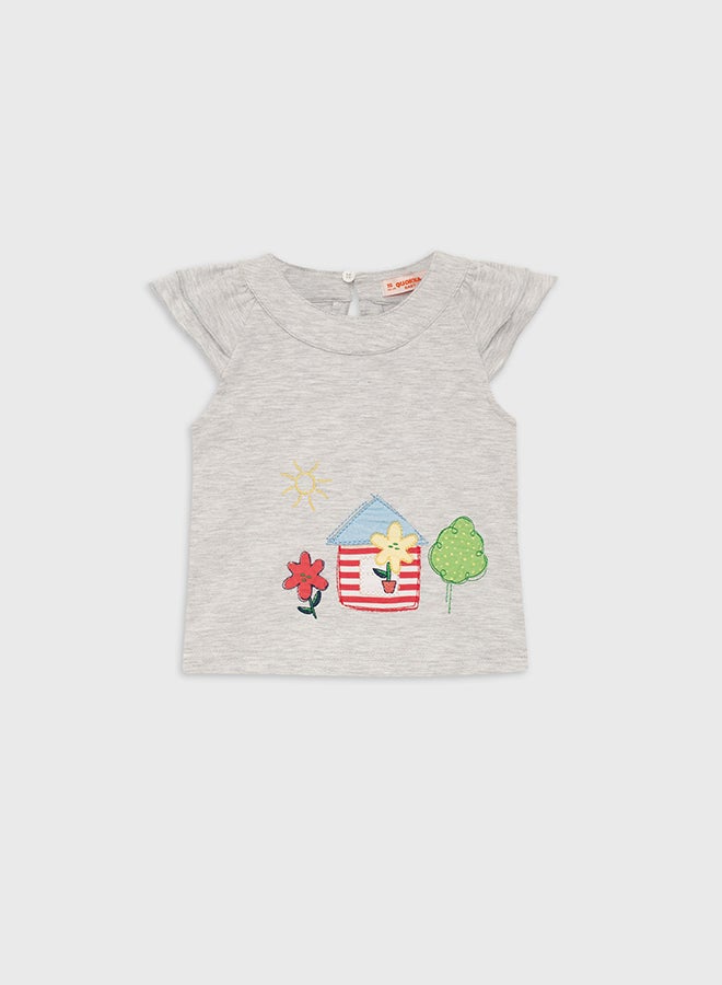 كوكا ملابس أطفال بنات بلوزة رمادي كم قصير - Image 1