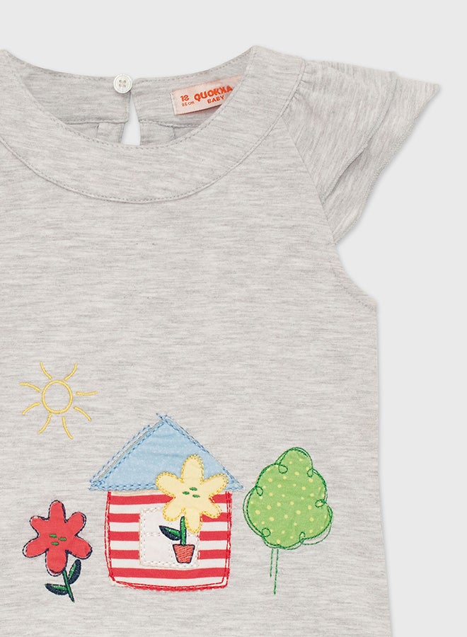 كوكا ملابس أطفال بنات بلوزة رمادي كم قصير - Image 2