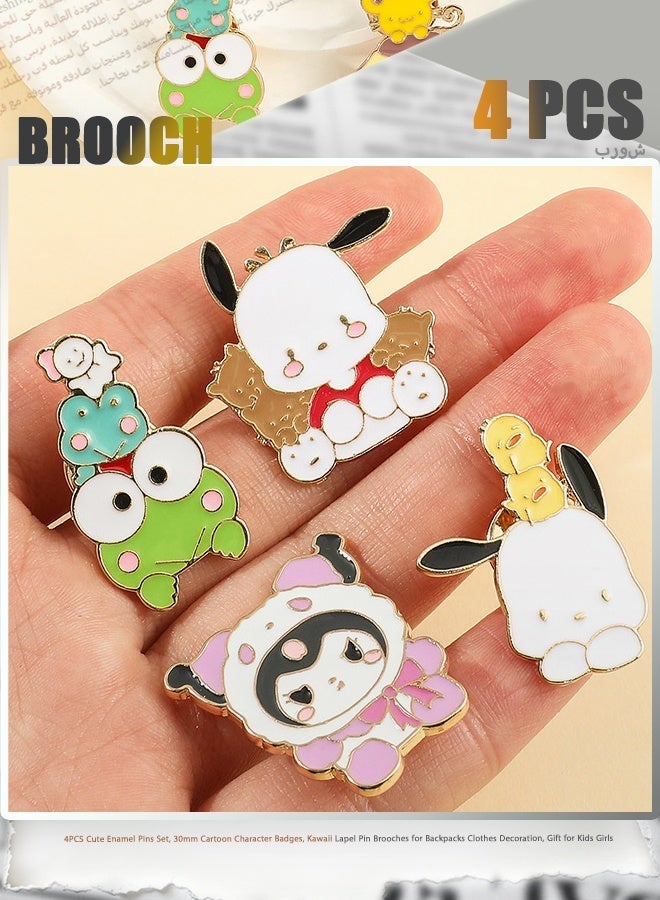 Sanrio 4PCS Cute Enamel Pins Set, 30mm Cartoon Character Badges, Kawaii Lapel Pin Brooches for Backpacks Clothes Decoration, Gift for Kids Girls - Image 1