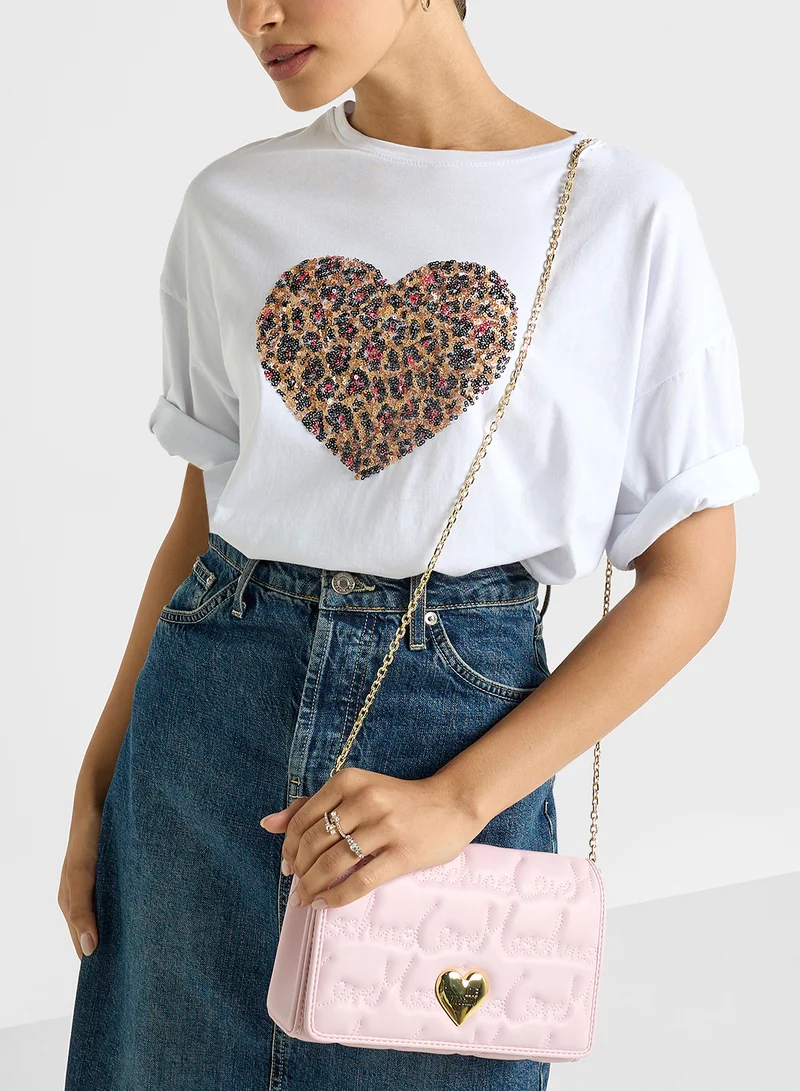 Love Moschino Chain Detailed Flap Over Clutche