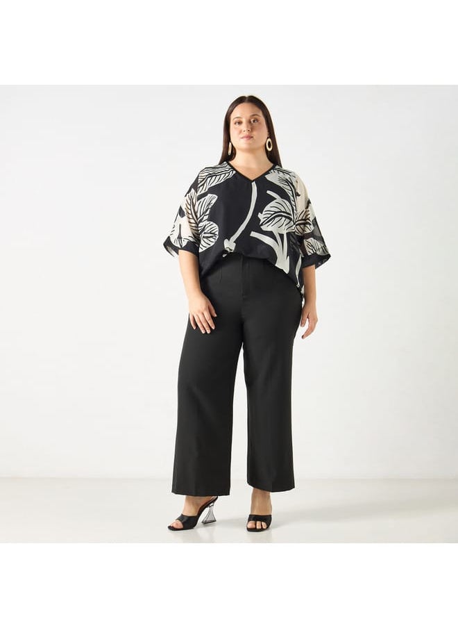 Ulla Popken Plus Size Ulla Popken All-Over Print V-neck Top with Short Sleeves  - Image 2