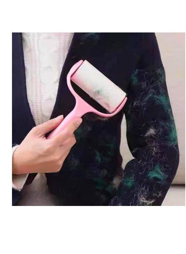 Lint Roller Brush with 2 Refills, for Pet Hair, Fuzz and Dust in Clothes, Upholstery, Lampshade and Car Seats, Portable Sticky Roller with Comfortable Handle and Cleaning Paper, Pink - Image 1