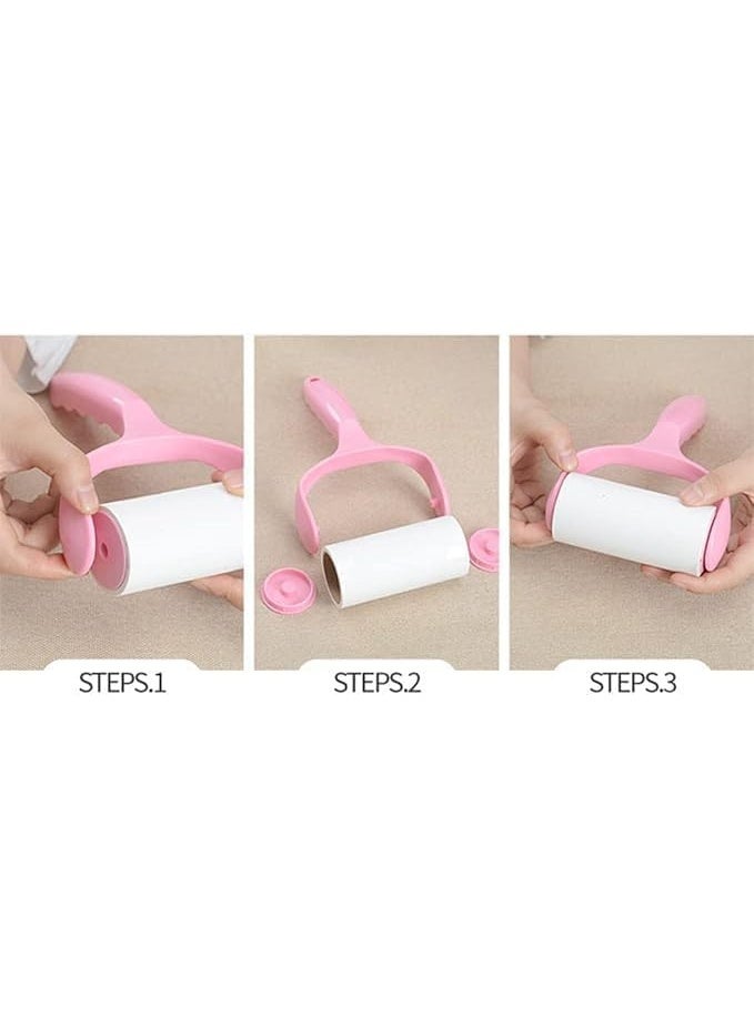 Lint Roller Brush with 2 Refills, for Pet Hair, Fuzz and Dust in Clothes, Upholstery, Lampshade and Car Seats, Portable Sticky Roller with Comfortable Handle and Cleaning Paper, Pink - Image 4