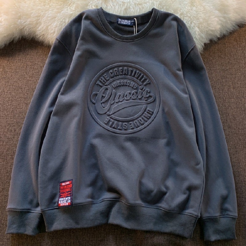 6535 Fish Scale Sweat 2022 Spring and Autumn New Korean Style Three-dimensional Bump Round Neck Sweat Men and Women Couple Top Red - Image 3