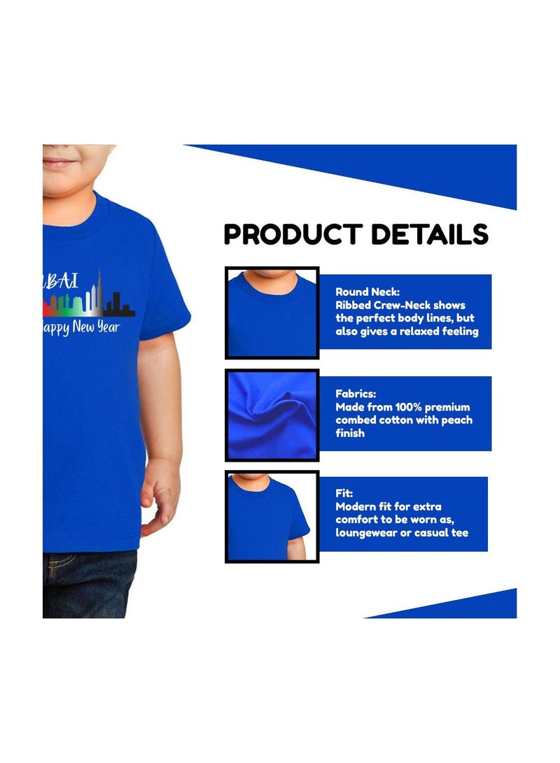 Happy New Year Dubai Kids Boys T-Shirt Round Neck Short Sleeve Cotton T-Shirt With Happy New Year And Dubai Design-Perfect For New Year Celebrations - Image 5