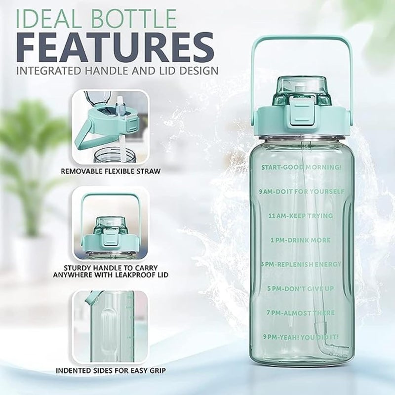 VISBY INDIA VISBY INDIA TER 2 L Capacity Belt Straw Transparent Motivational Water BottlesTime Marker Leak ProofBreakProofBest Usage For OfficeSchoolGymTravel BottleBpaFree Fitness Sports Bottle GREEN  - Image 3