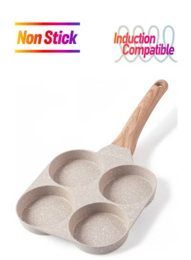 Arabest 4 Hole Omelette Pan Burger Egg Ham Pancake Maker Wooden Handle Frying Pan Nonstick Cooking Breakfast 19x38CM - Image 5