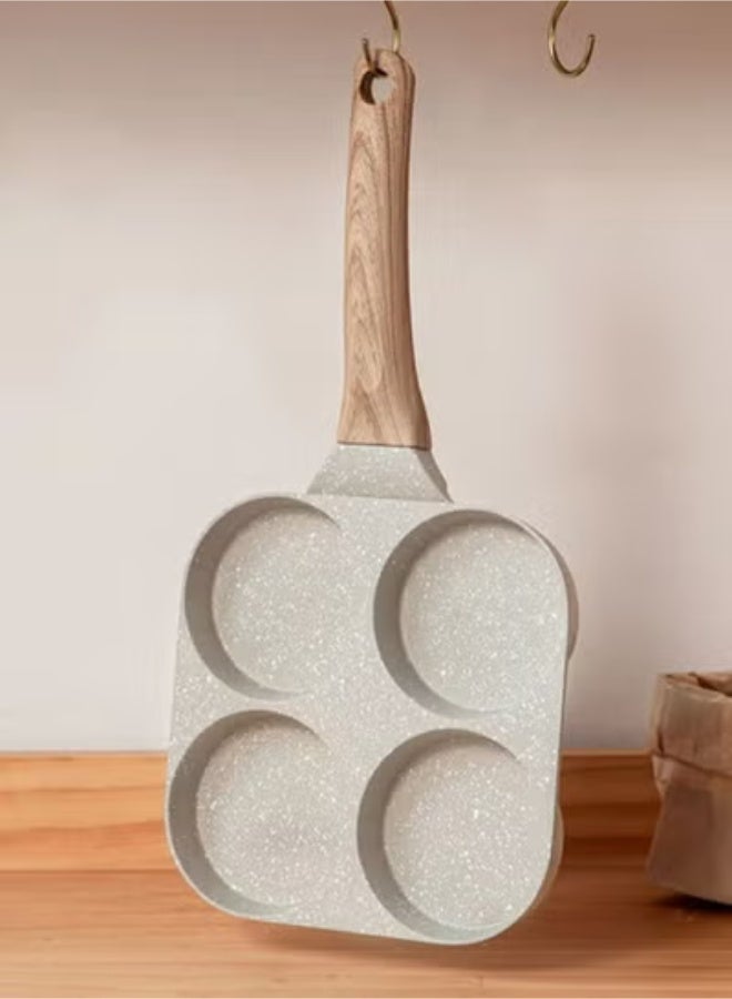 Arabest 4 Hole Omelette Pan Burger Egg Ham Pancake Maker Wooden Handle Frying Pan Nonstick Cooking Breakfast 19x38CM - Image 1