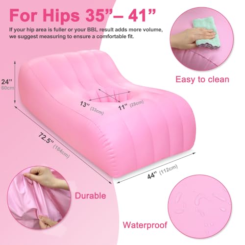 AOSSA BBL Bed After Surgery for Sleeping, Mattress with Hole, BBL Inflatable Chair for Butt, Brazilian Butt Lift Recovery Pillow Post Surgery, Blow Up Bed with Hole, Air Mattress Sofa Couch (Pink) - Image 3