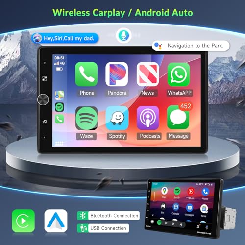 VECHTEL 104 Single Din Touchscreen Car Stereo with Wireless Carplay Android Auto Adjustable Car Radio with Bluetooth Mirror Link FM Radio Subwoofer SWC Backup Camera - Image 3
