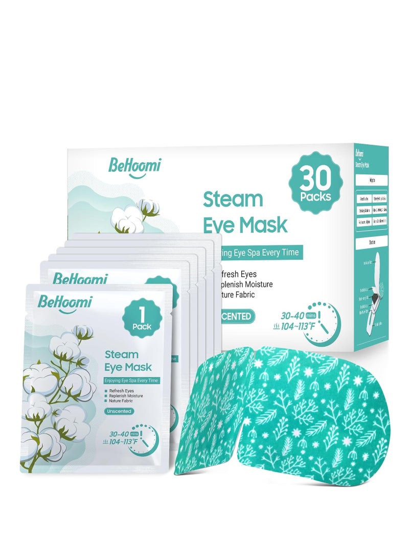 BeHoomi 30Packs Steam Eye Mask, Heated Eye Mask Warm Compress for Eyes, Self Heating Disposable Eye Masks for Home Sleep, Spa, Travel Essentials & Relaxation Gifts, Stocking Stuffers (Unscented)  - Image 1