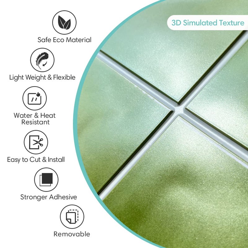 Commomy 10 Pcs Matte 3D Peel and Stick Tile 11.8"x11.8" Ultralight PVC Square Peel and Stick Backsplash for Kitchen Stick on Tiles for Bathroom,Living Room,Fireplace,Interior Wall Decor,Green - Image 3