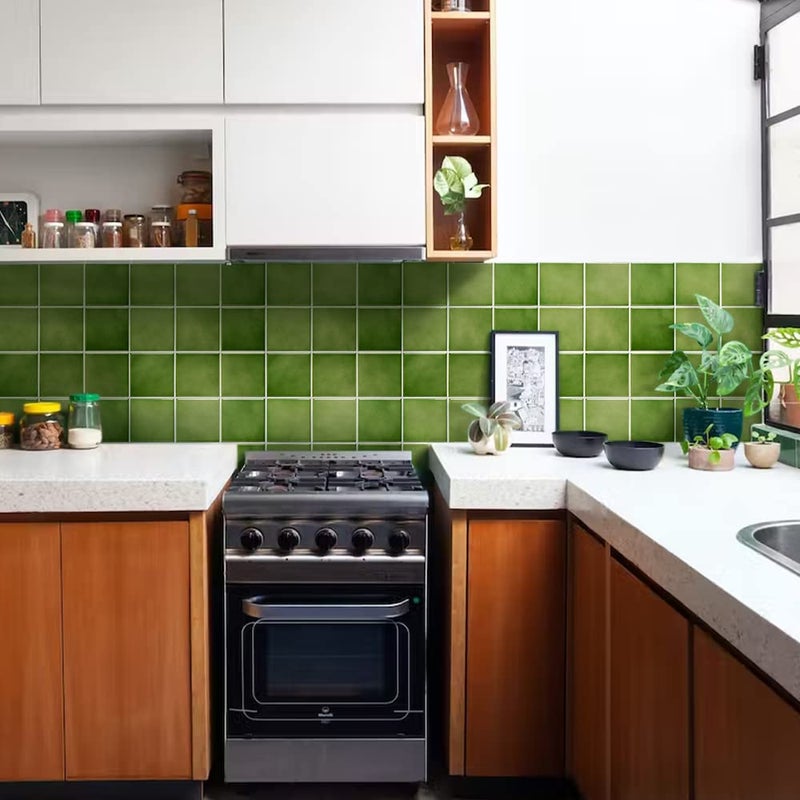 Commomy 10 Pcs Matte 3D Peel and Stick Tile 11.8"x11.8" Ultralight PVC Square Peel and Stick Backsplash for Kitchen Stick on Tiles for Bathroom,Living Room,Fireplace,Interior Wall Decor,Green - Image 2