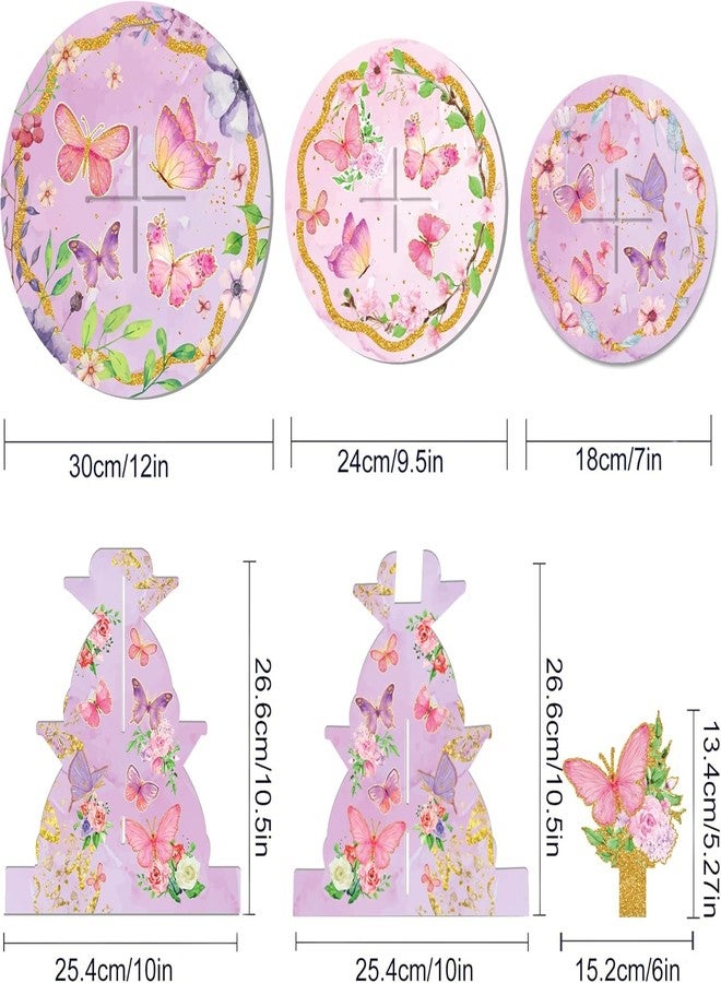 PartyToko 3 Tier Butterfly Cupcake Stand Butterfly Birthday Decorations Spring Cupcake Stand Holder Pink Purple Dessert Tower for Baby Shower Wedding Birthday Party Supplies Decoration 1pcs - Image 4