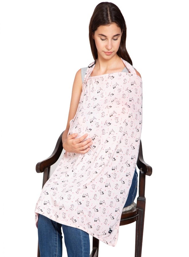 Feather Hug غطاء رضاعة فاخر من فيذر هاغ - غطاء قطني مطاطي، يسمح بمرور الهواء - بتصميم قطة صغيرة لطيفة - Image 1
