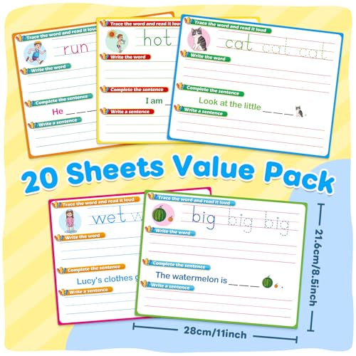 PraxiKidy CVC Word Games Sentence Building for Kids Handwriting Practice Sight Words Writing Tracing Phonics Flash Cards Pre k Preschool Kindergarten Learning Activities Homeschool Special Education - Image 5