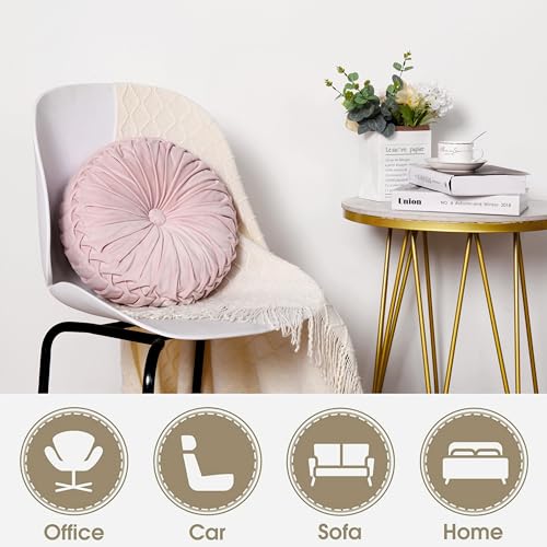 Hi -G HIG Set of 2 Pink Ruched Velvet Round Throw Pillows 145 Decorative Pillows with Soft Polyester Filling for Couch Bed Living Room Bedroom or Dorm Handmade Stress Relieving AllSeason - Image 3