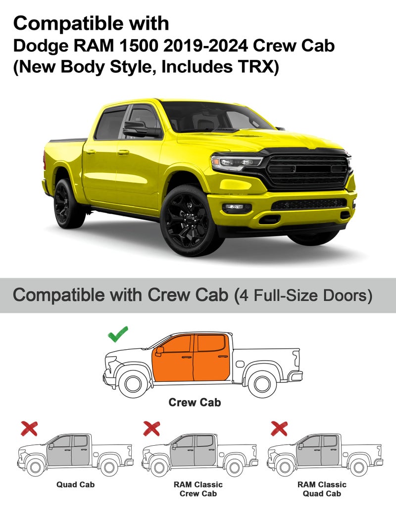 Deejecsun in-Channel Window Rain Guards Fit for Dodge RAM 1500 Crew Cab (New Body Style Includes TRX) 2019-2026 Rain Guard Extra Durable Window Deflectors Vent Visors Vent Shades Truck Accessories - Image 3