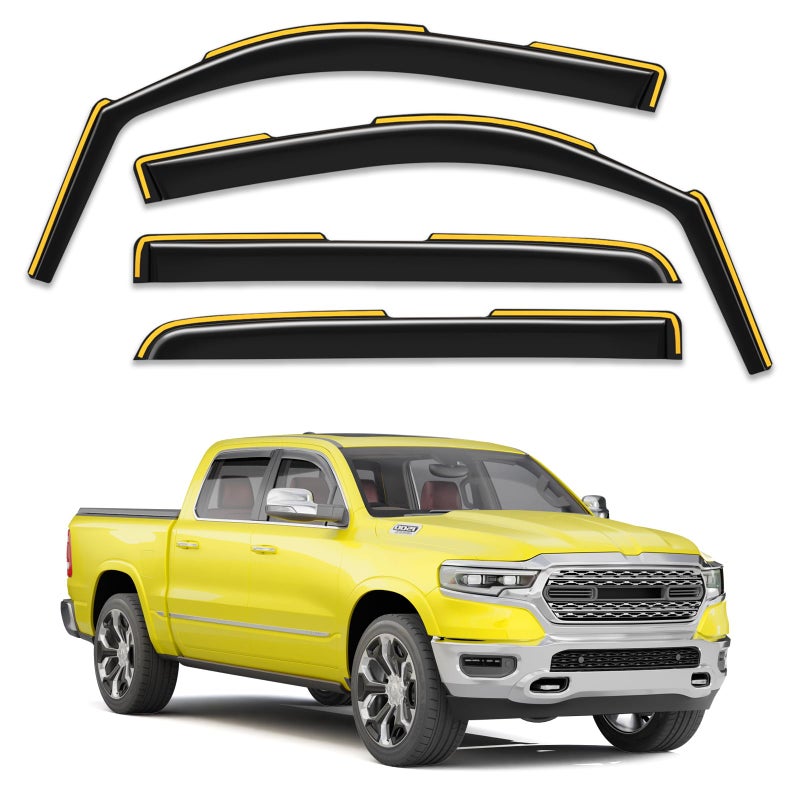 Deejecsun in-Channel Window Rain Guards Fit for Dodge RAM 1500 Crew Cab (New Body Style Includes TRX) 2019-2026 Rain Guard Extra Durable Window Deflectors Vent Visors Vent Shades Truck Accessories - Image 1