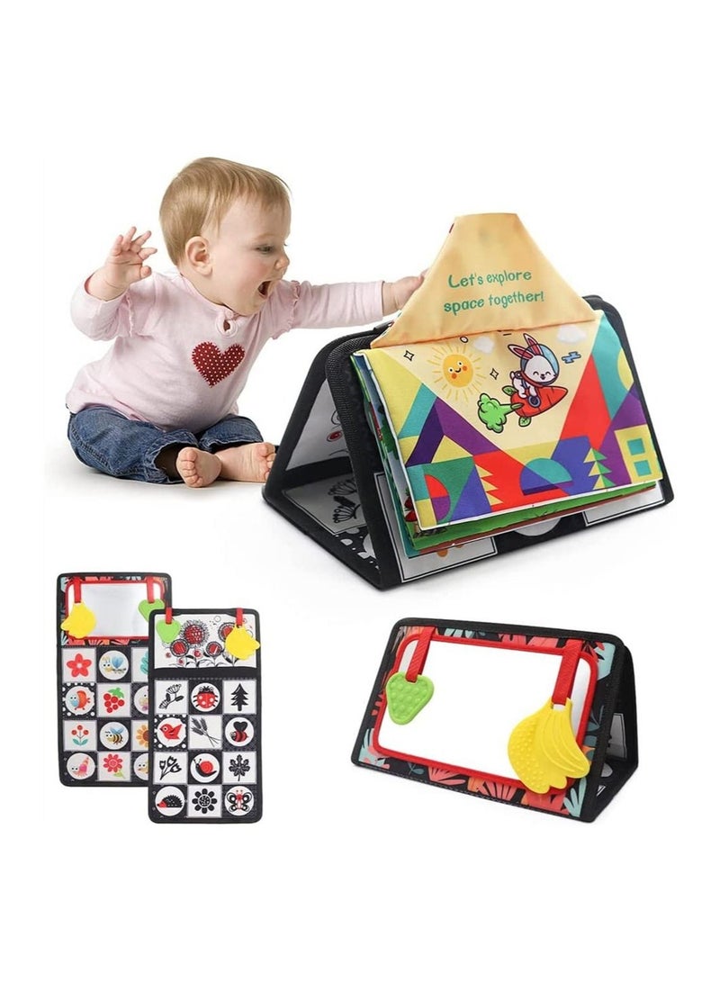 NIBEMINENT Baby Mirror Toys,High Contrast Black, White Color Developmental Sensory Perception Toy for Baby,Toys with Crinkle Cloth Book and Teethers, Crawling Activity Mat Floor - Image 1