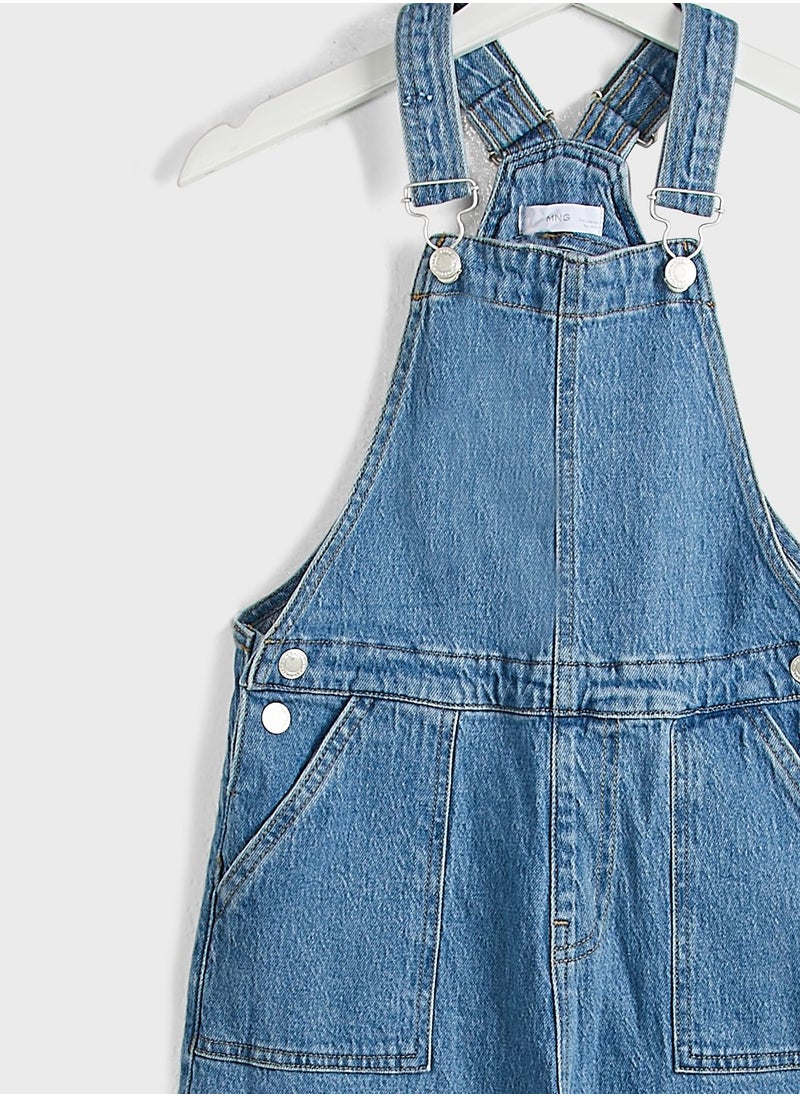 MANGO - Kids Frayed Denim Dungaree - Image 1