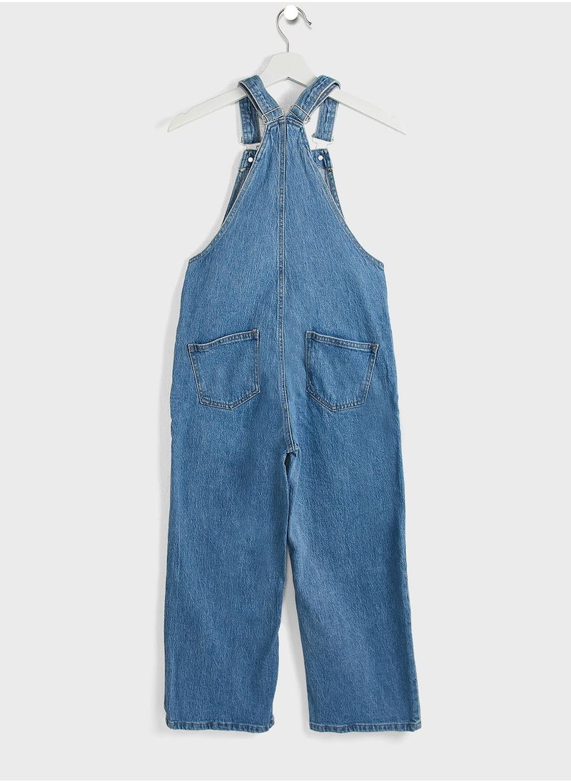 MANGO - Kids Frayed Denim Dungaree - Image 1