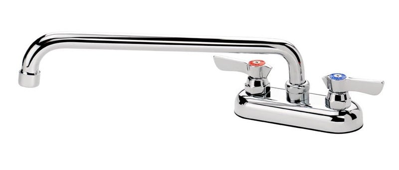 Krowne 11412L Silver Series Low Lead Deck Mount Faucet with 12 Swing Spout for Restaurant Hotel Bathroom  18 GPM Aerator  ColorCoded Handles  12H x 4W Chrome Finish Low Lead Compliant NSF