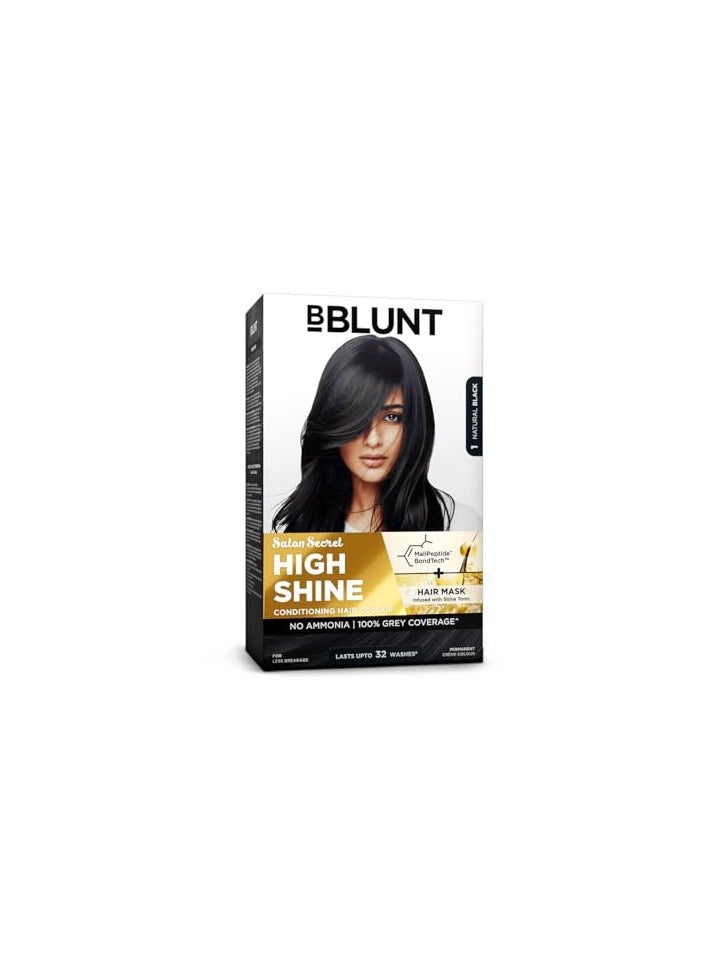 BBLUNT Salon Secret High Shine Conditioning Hair Colour With MaliPeptide BondTech™ to reduce breakage | Natural Black-1 | No Ammonia, 100% Grey Coverage | Long Lasting Permanent Colour | Salon at home - Image 1
