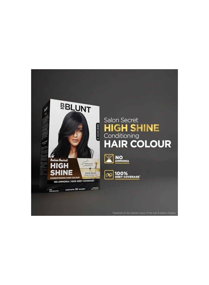 BBLUNT Salon Secret High Shine Conditioning Hair Colour With MaliPeptide BondTech™ to reduce breakage | Natural Black-1 | No Ammonia, 100% Grey Coverage | Long Lasting Permanent Colour | Salon at home - Image 2