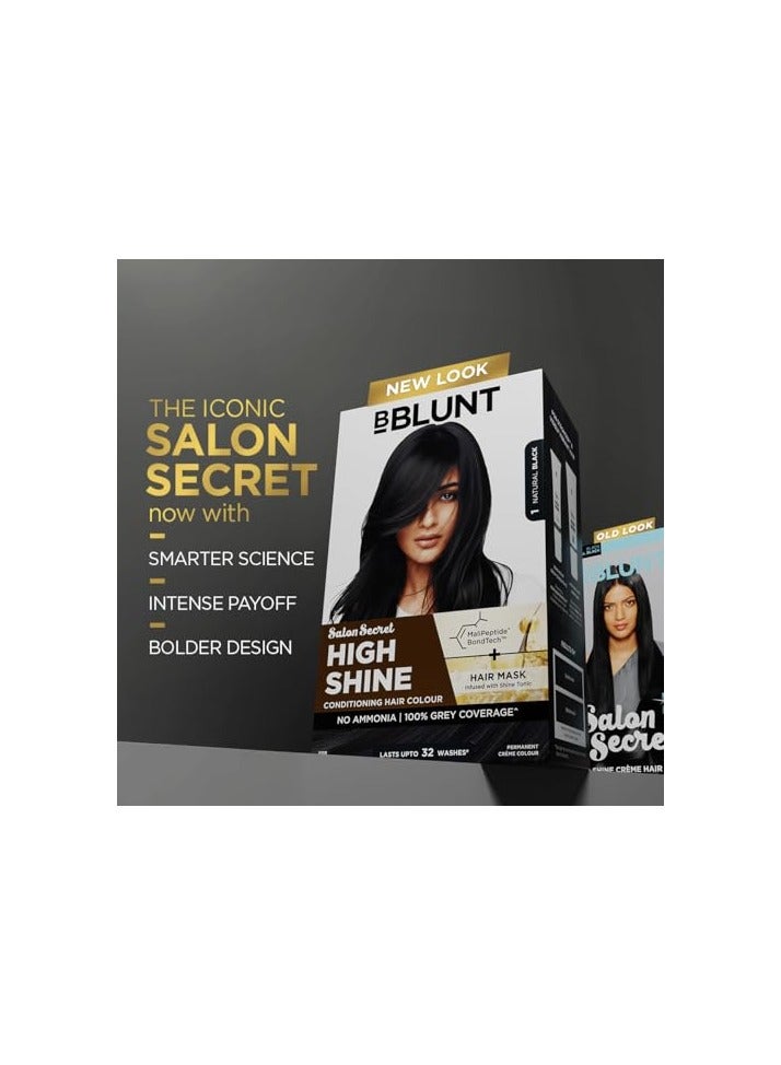 BBLUNT Salon Secret High Shine Conditioning Hair Colour With MaliPeptide BondTech™ to reduce breakage | Natural Black-1 | No Ammonia, 100% Grey Coverage | Long Lasting Permanent Colour | Salon at home - Image 4