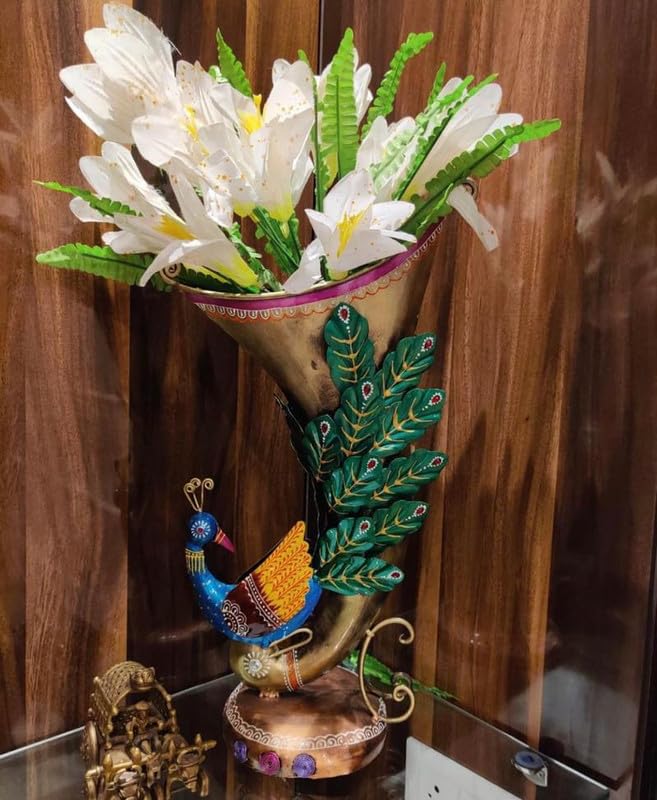 Kra kraftee KRA KRAFTEE Iron Peacock Flower Vase Sculpture Multicolour Wall Mount 11x6x20 Inch Drawingroom Nature And Outdoors Handcrafted All Seasons  - Image 3