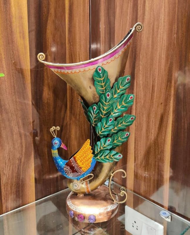 Kra kraftee KRA KRAFTEE Iron Peacock Flower Vase Sculpture Multicolour Wall Mount 11x6x20 Inch Drawingroom Nature And Outdoors Handcrafted All Seasons  - Image 2