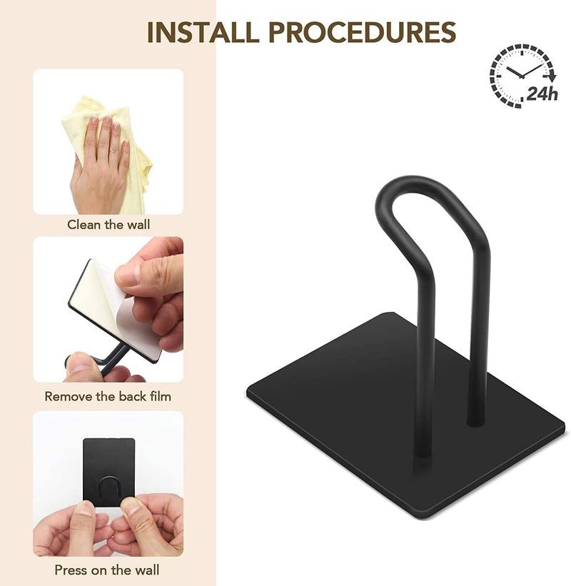 كاست ويف خطافات لاصقة، خطاف مناشف من الفولاذ المقاوم للصدأ ، خطافات ذاتية اللصق، شماعات لاصقة للمطبخ والباب، خطافات حائط للحمام لتعليق المناشف والرداء والقبعة والمعطف والمفاتيح، 4 عبوات (أسود) - Image 3