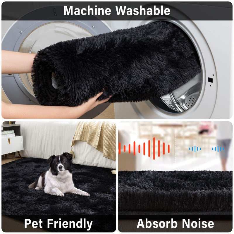 Merelax Soft Modern Indoor Large Shaggy Rug for Livingroom Bedroom Dorm Kids Room Home Decor, Non-Slip Plush Fluffy Furry Fur Area Rugs Comfy Nursery Accent Floor Carpet 9x12 Feet, Black - Image 5