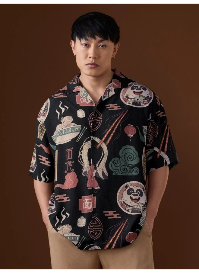 The Souled Store The Souled Store Men Kung Fu Panda Graphic Printed Black Oversized Fit Holiday Shirts
