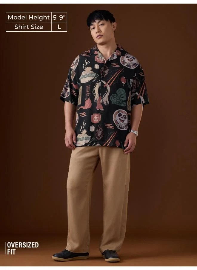 The Souled Store The Souled Store Men Kung Fu Panda Graphic Printed Black Oversized Fit Holiday Shirts