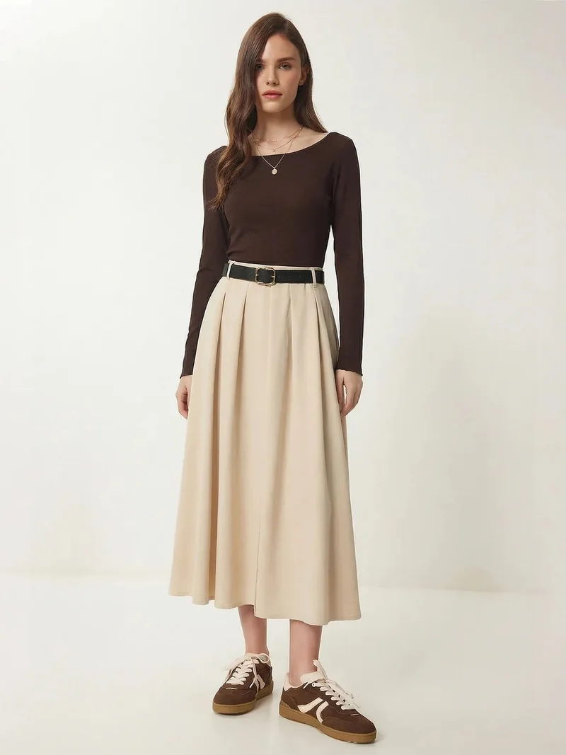 السعادة في إسطنبول ISTANBUL Belted High Waist Midi Skirt