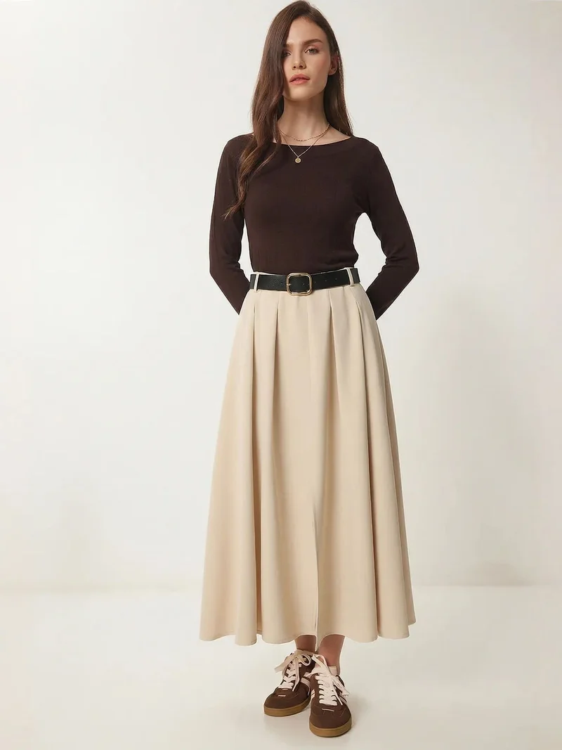 السعادة في إسطنبول ISTANBUL Belted High Waist Midi Skirt